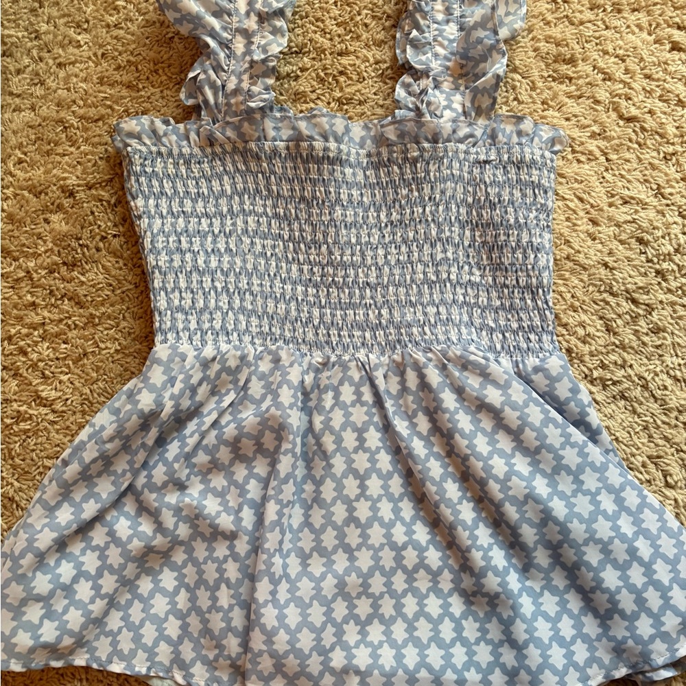Blue and White Smocked Top